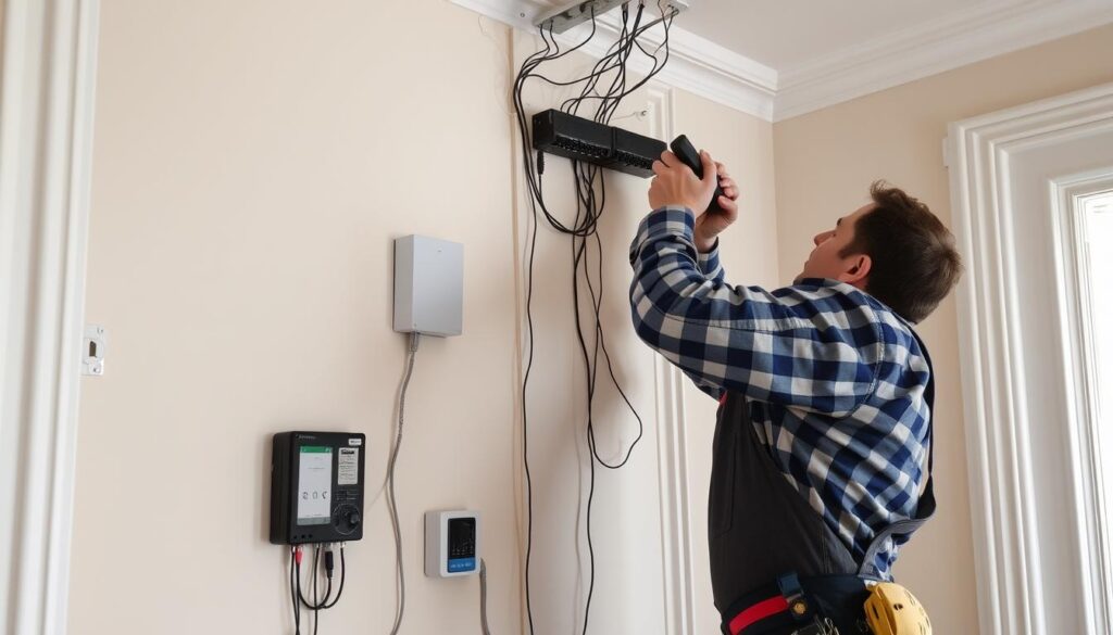 Électricien Paris réalisant une installation électrique complète dans un appartement haussmannien